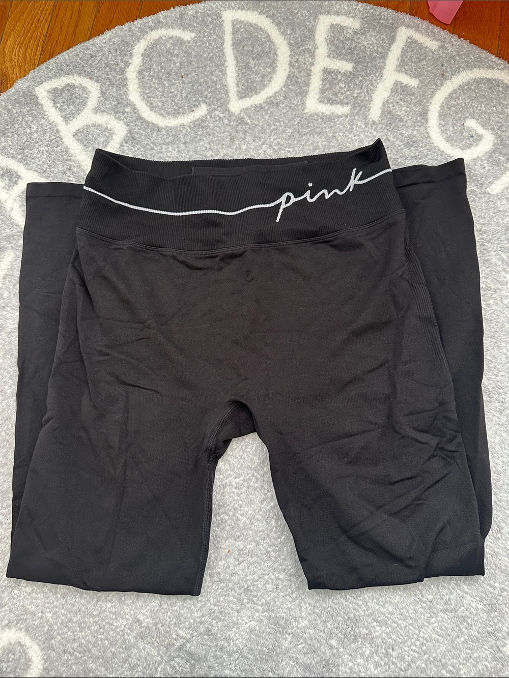 PINK Victoria's Secret Black Seamless Leggings with Script Waistband